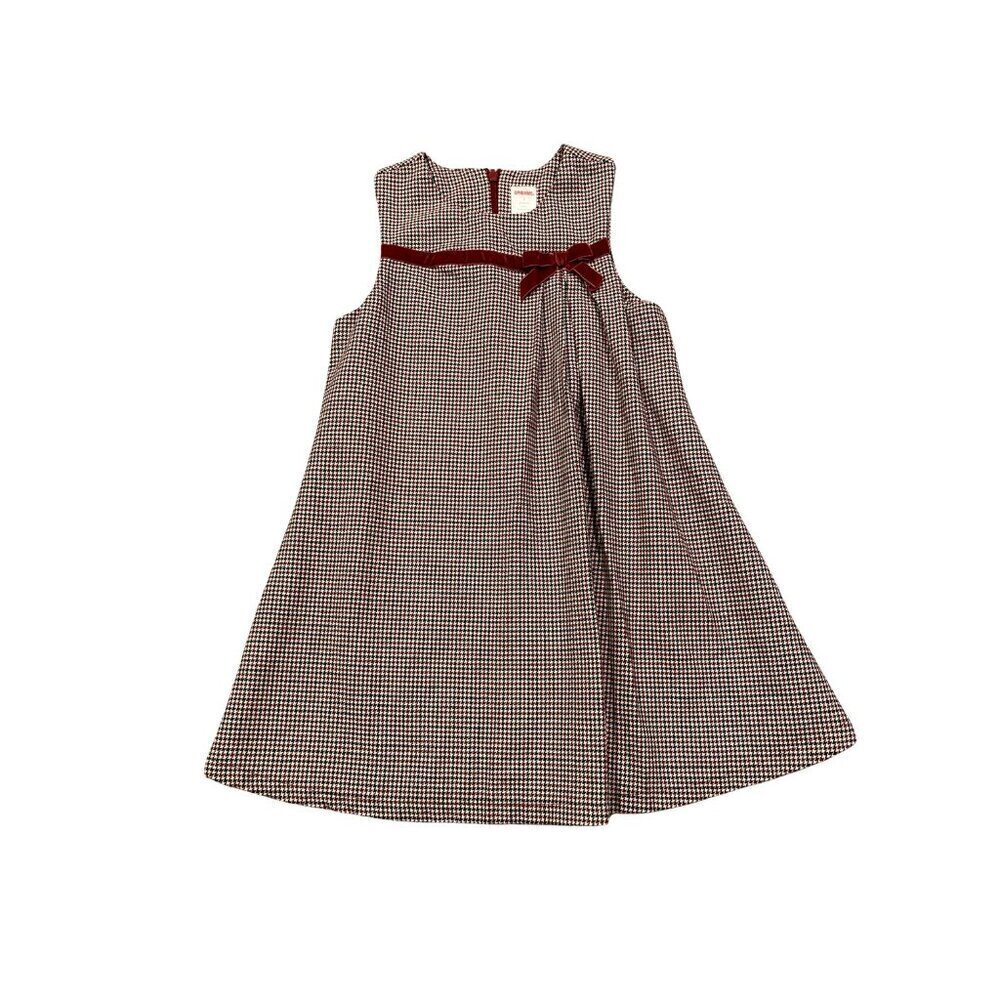 Gymboree Girl's Houndstooth Burgundy/Black Christmas Jumper - Size 7 - Like New!